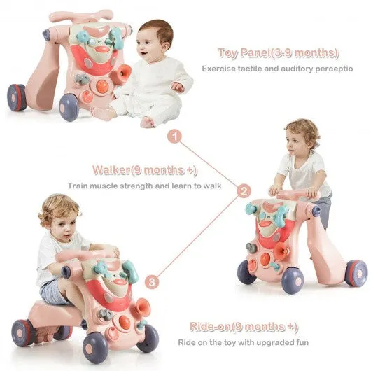 2-in-1 Baby Walker with Activity Center-Pink