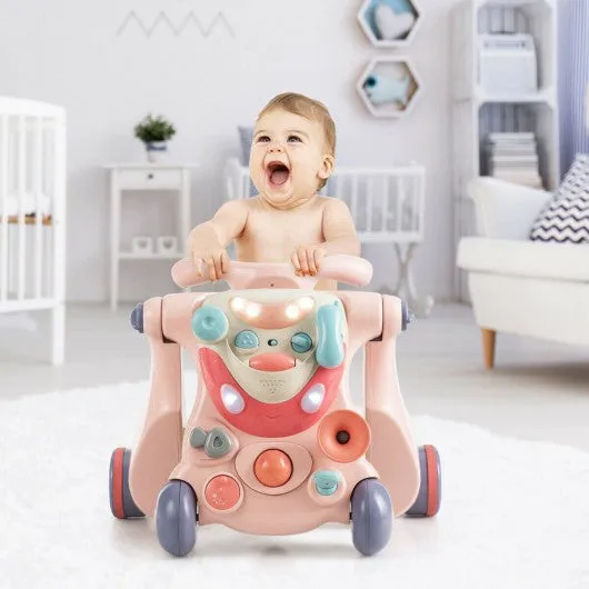 2-in-1 Baby Walker with Activity Center-Pink