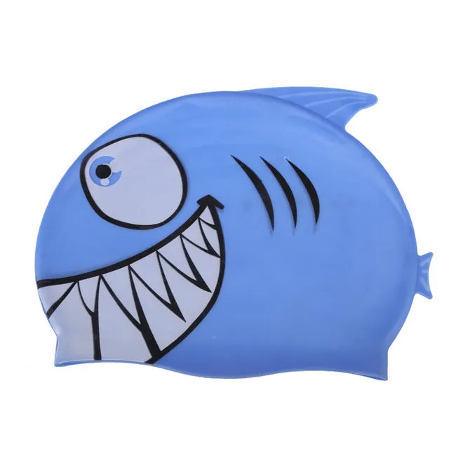 2017 New Children's Cartoon Fish Swimming Cap Silicon Waterproof Protect Ear Shark Shape Swim Pool Hat Children Caps 22*18cm