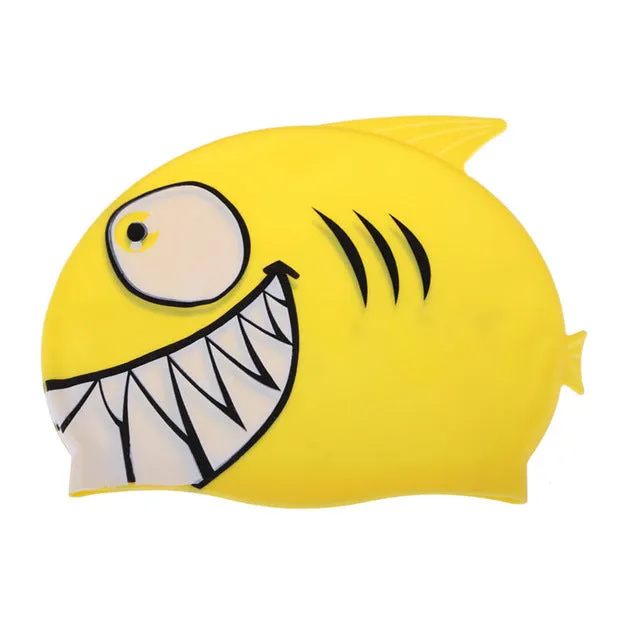 2017 New Children's Cartoon Fish Swimming Cap Silicon Waterproof Protect Ear Shark Shape Swim Pool Hat Children Caps 22*18cm