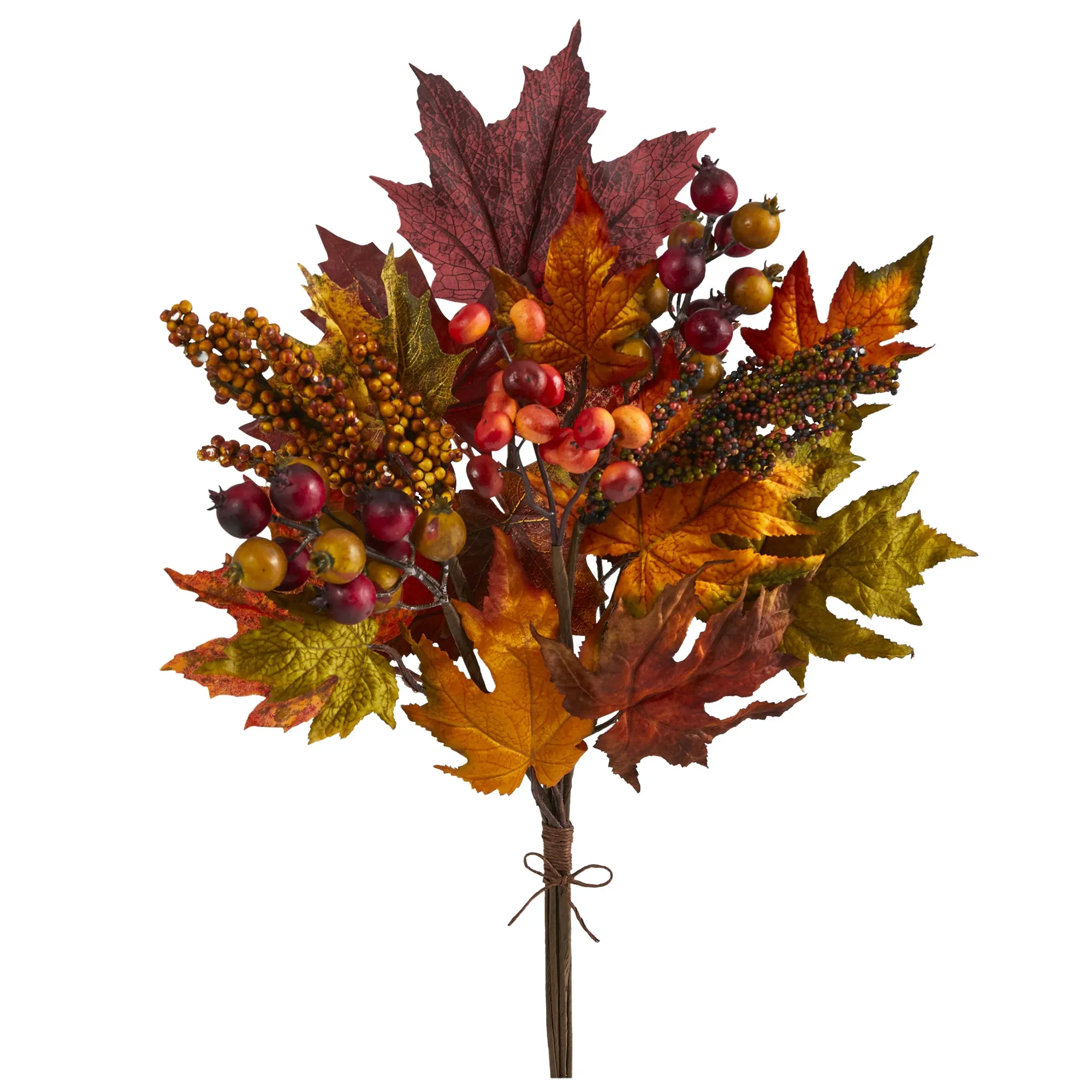 20" Artificial - Maple Leaf and Berries Bouquet (Set of 3) - Low Maintenance, Life-Like & Vibrant Silk Flowers For Busy People.