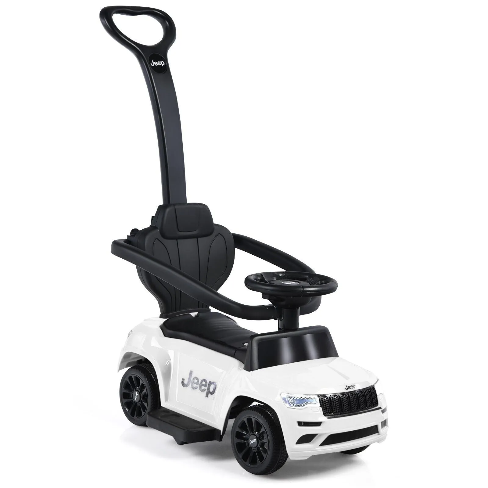 3-In-1 Kids Ride-On Push Car with Adjustable Visor-White