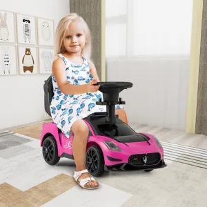 3-in-1 Ride on Push Car with 2 Universal Wheels, Music Steering, Guardrail and Handlebar-Pink