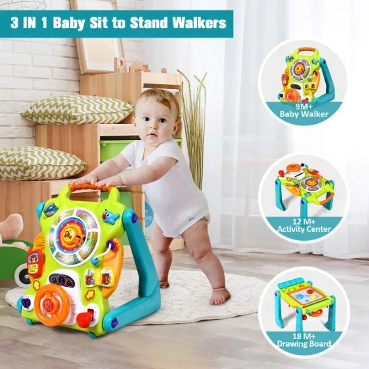 3 in1 Kids Activity Sit to Stand Musical Learning Walker