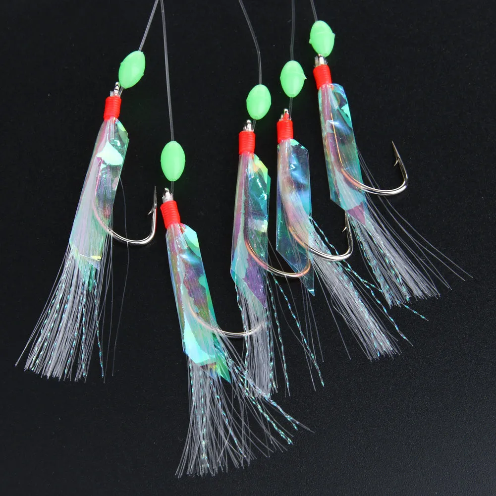 5 Packs/Lot Sabiki Soft Fishing Lure Rigs Bait Jigs Lure Soft Lure Worn Fake String Crystal 3/0# Barbed Hook Fishing Lures Baits