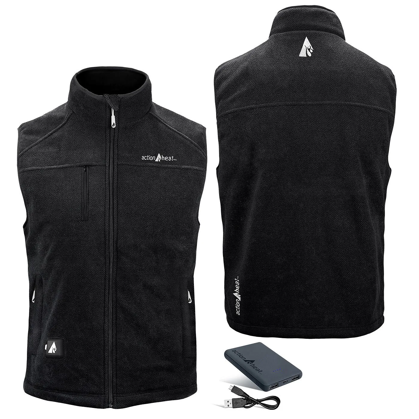 ActionHeat AH-TFVST-5V-M-B 5V Performance Fleece Battery-Heated Vest for Men - Black - 2XL