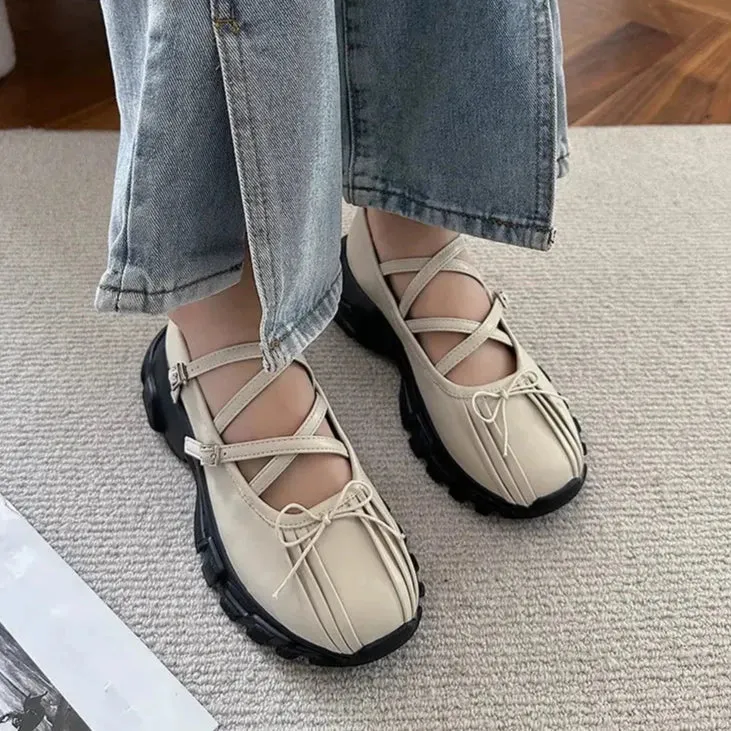 Aiertu Back  to school Summer Chunky Women Sports Shoes Fashion Shallow Butterfly-knot Platform Flat Shoes Ladies Casual Outdoor Mary Jane Shoes