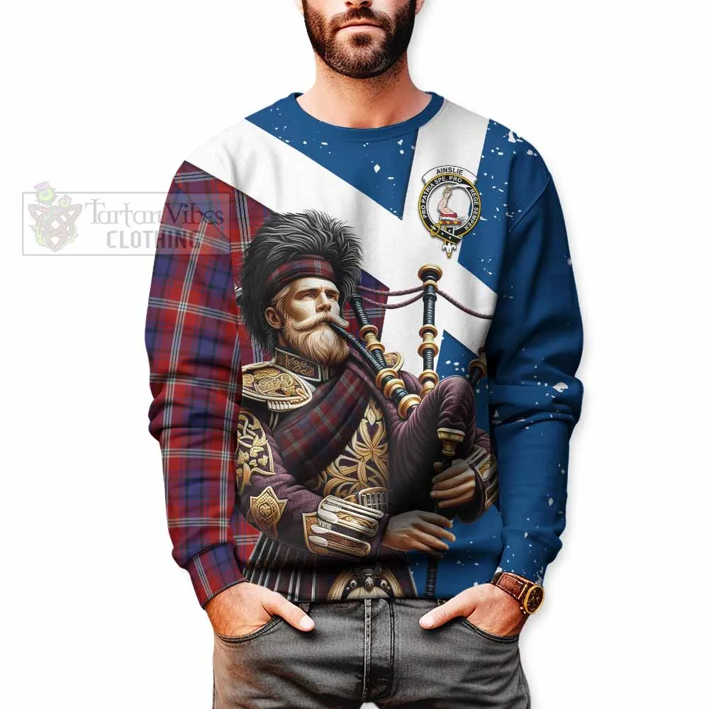 Ainslie Tartan Sweatshirt with Family Crest Scottish Bagpiper Vibes