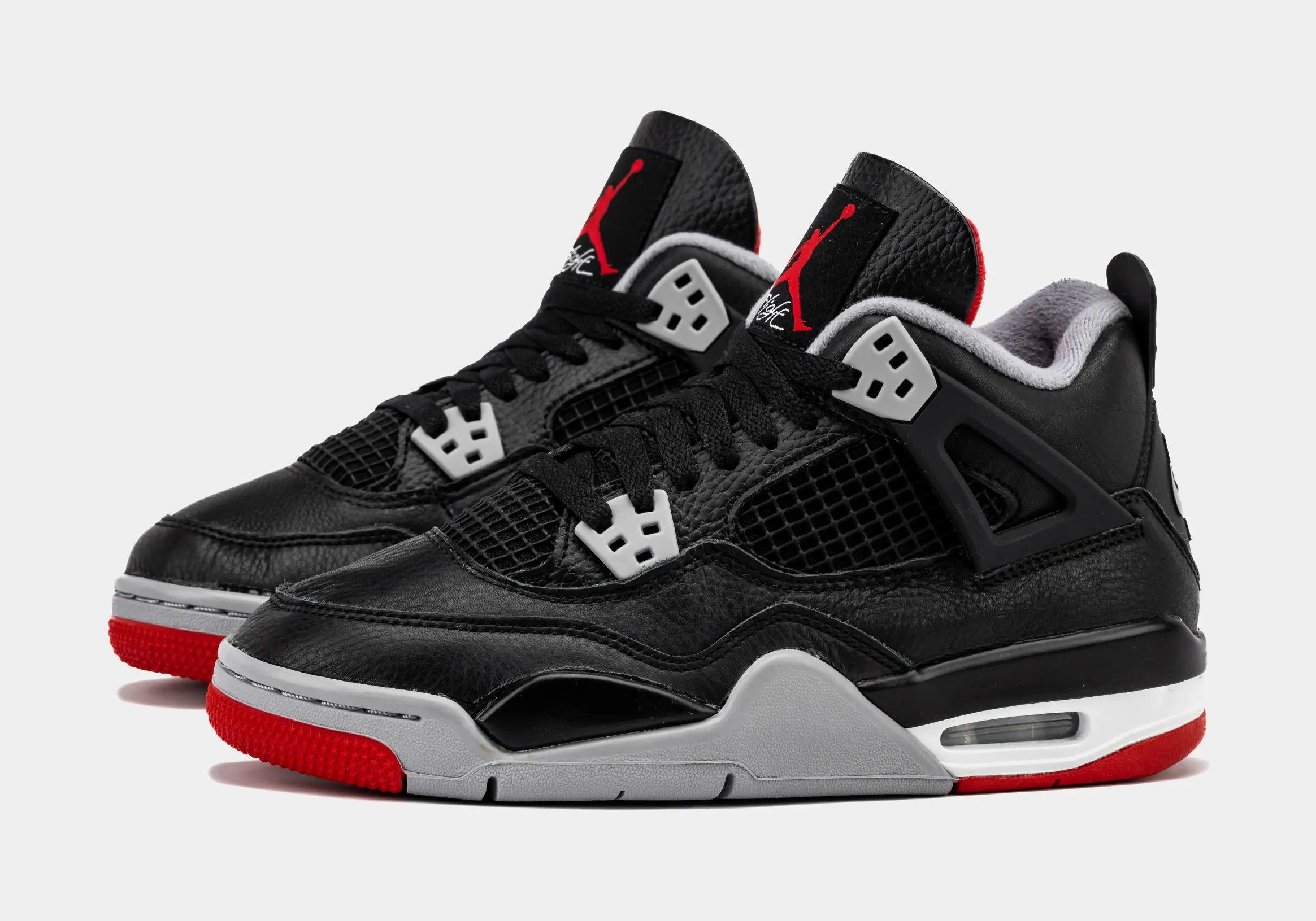 Air Jordan 4 Retro Bred Reimagined Grade School Lifestyle Shoes (Black/Fire Red/Cement Grey)