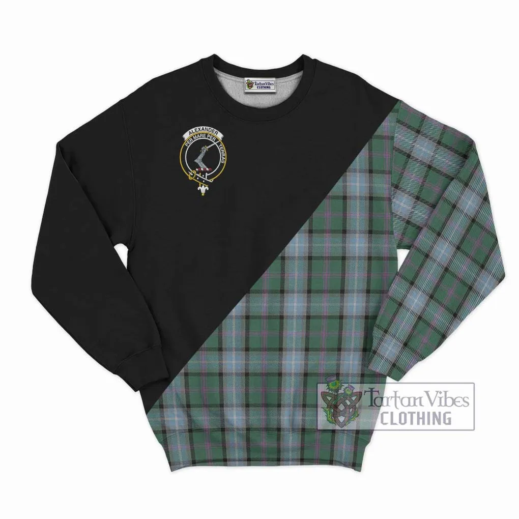 Alexander of Menstry Hunting Tartan Sweatshirt with Family Crest and Military Logo Style