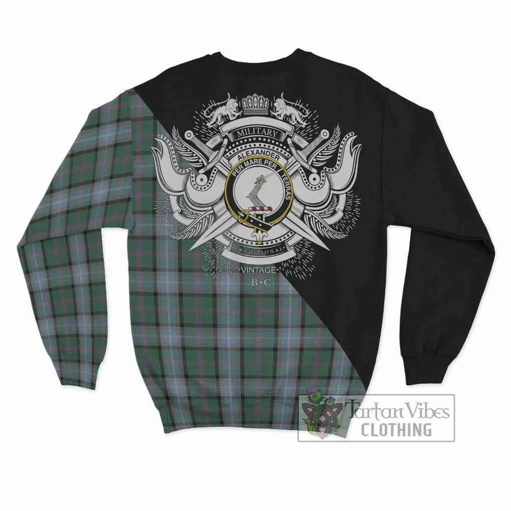 Alexander of Menstry Hunting Tartan Sweatshirt with Family Crest and Military Logo Style