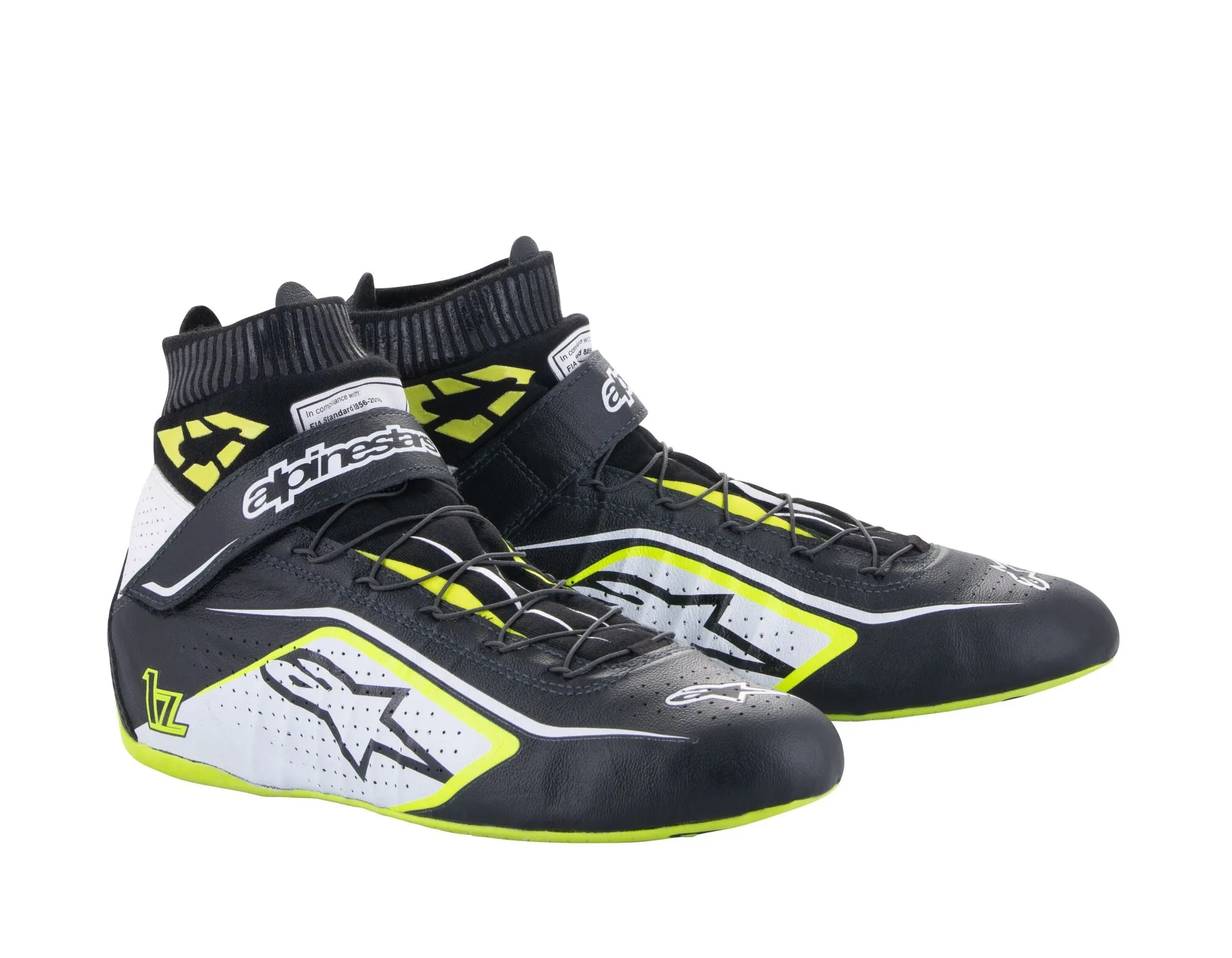 ALPINESTARS 2715020_158_13 TECH 1Z v2 Racing shoes, FIA 8856-2018, black/yellow fluo/white, Size 47