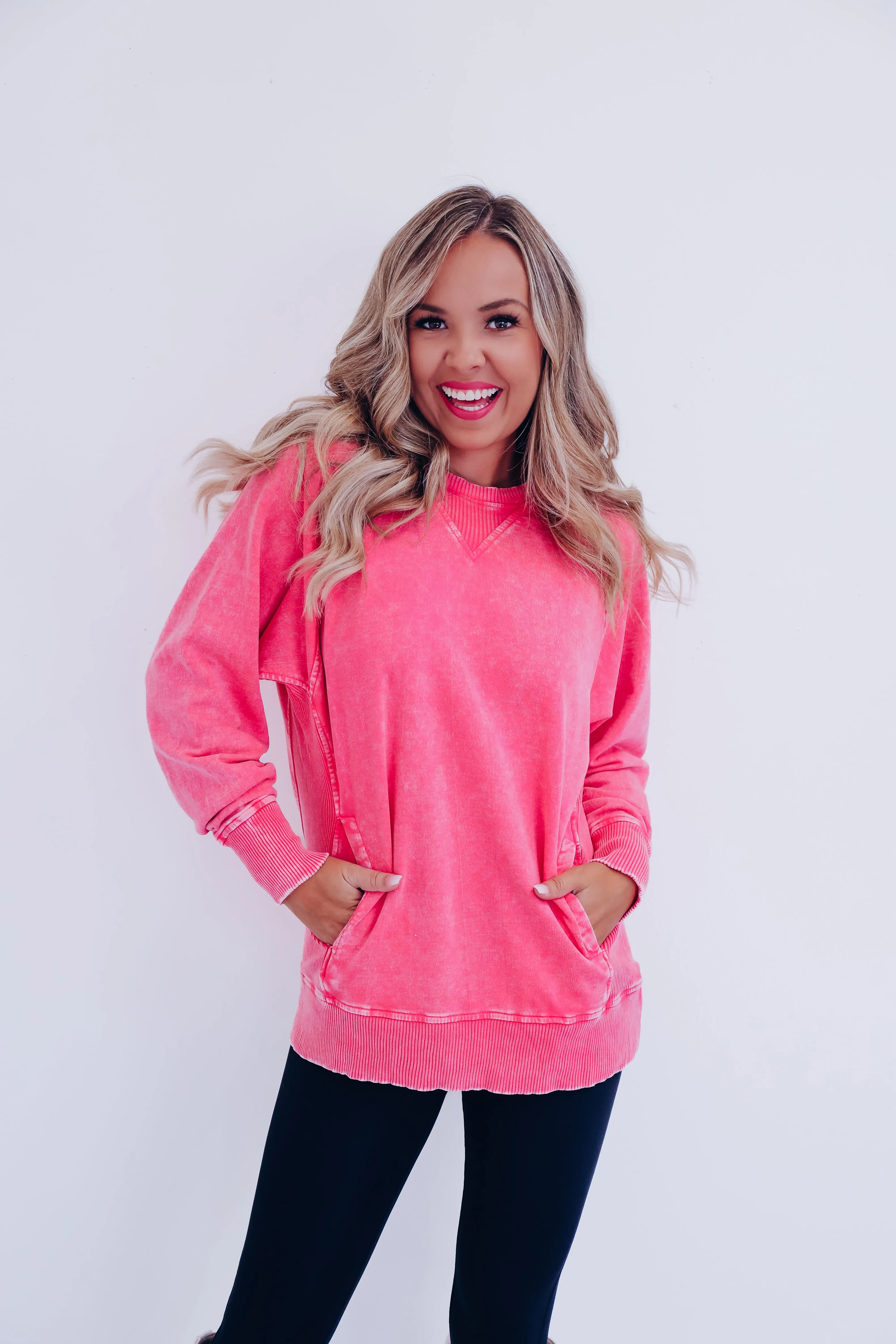 Amelia Acid Washed Sweatshirt - Pink