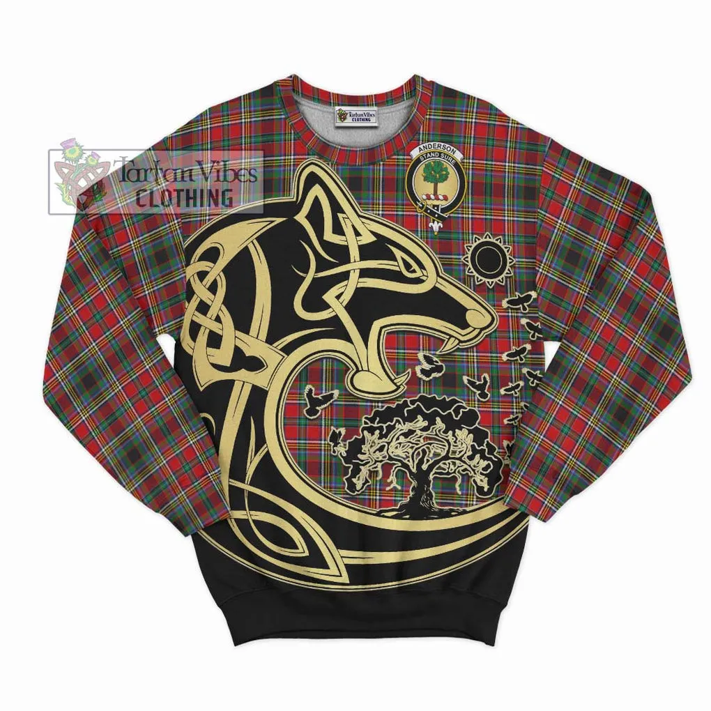 Anderson of Arbrake Tartan Sweatshirt with Family Crest Celtic Wolf Style