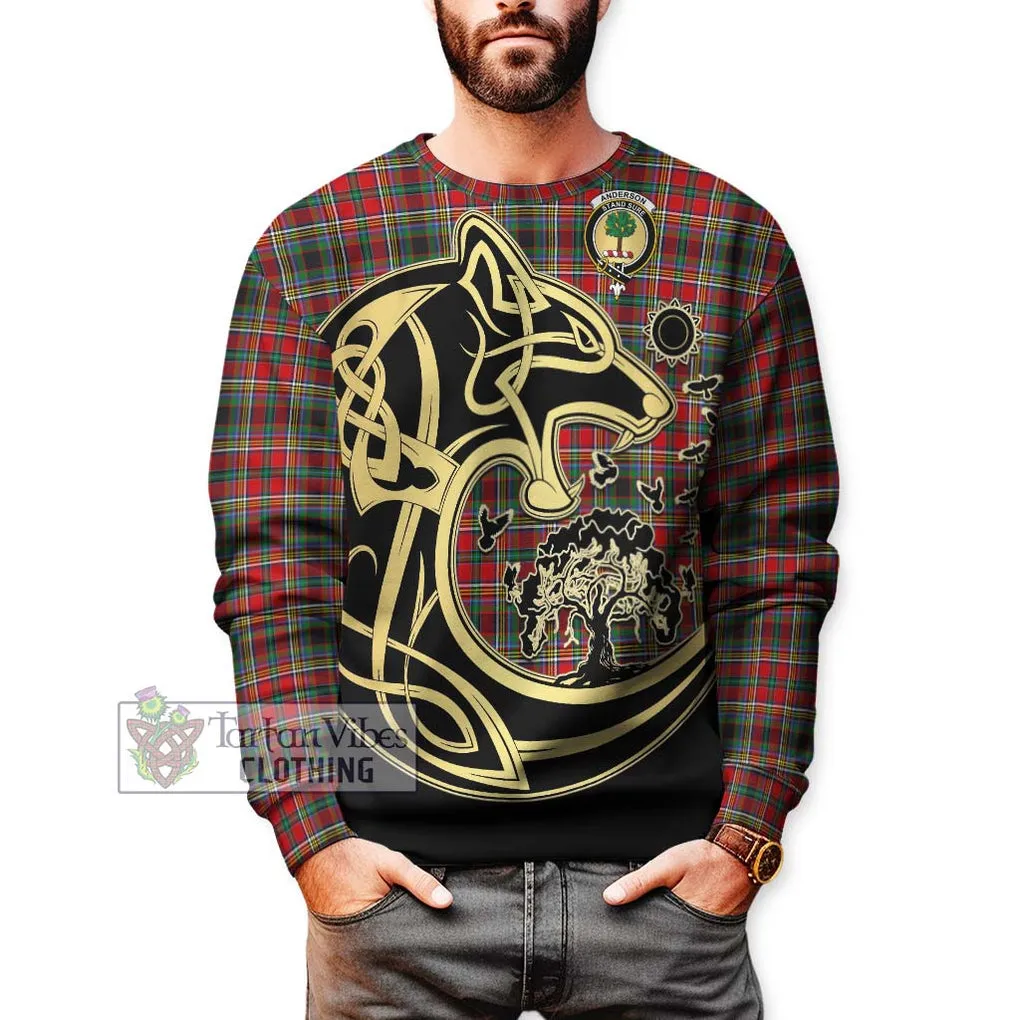 Anderson of Arbrake Tartan Sweatshirt with Family Crest Celtic Wolf Style