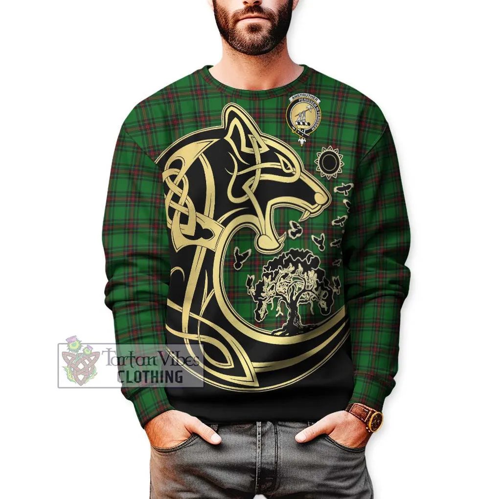 Anstruther Tartan Sweatshirt with Family Crest Celtic Wolf Style