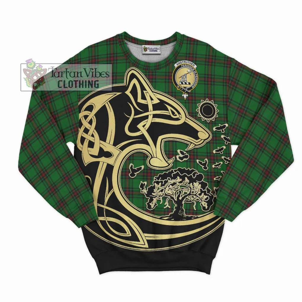 Anstruther Tartan Sweatshirt with Family Crest Celtic Wolf Style