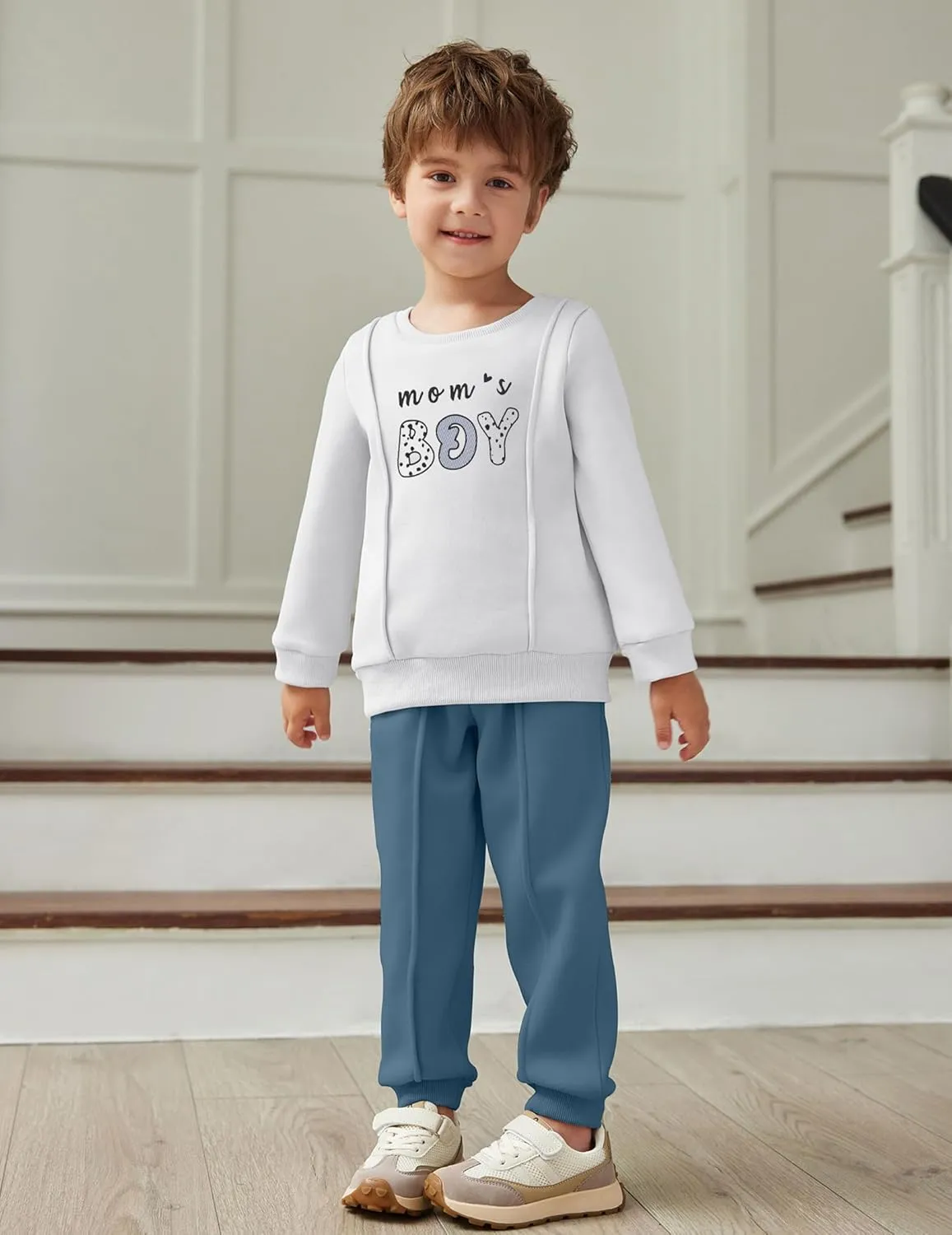 Arshiner Boys Round Neck Long Sleeve Sweatshirt and Pants Set