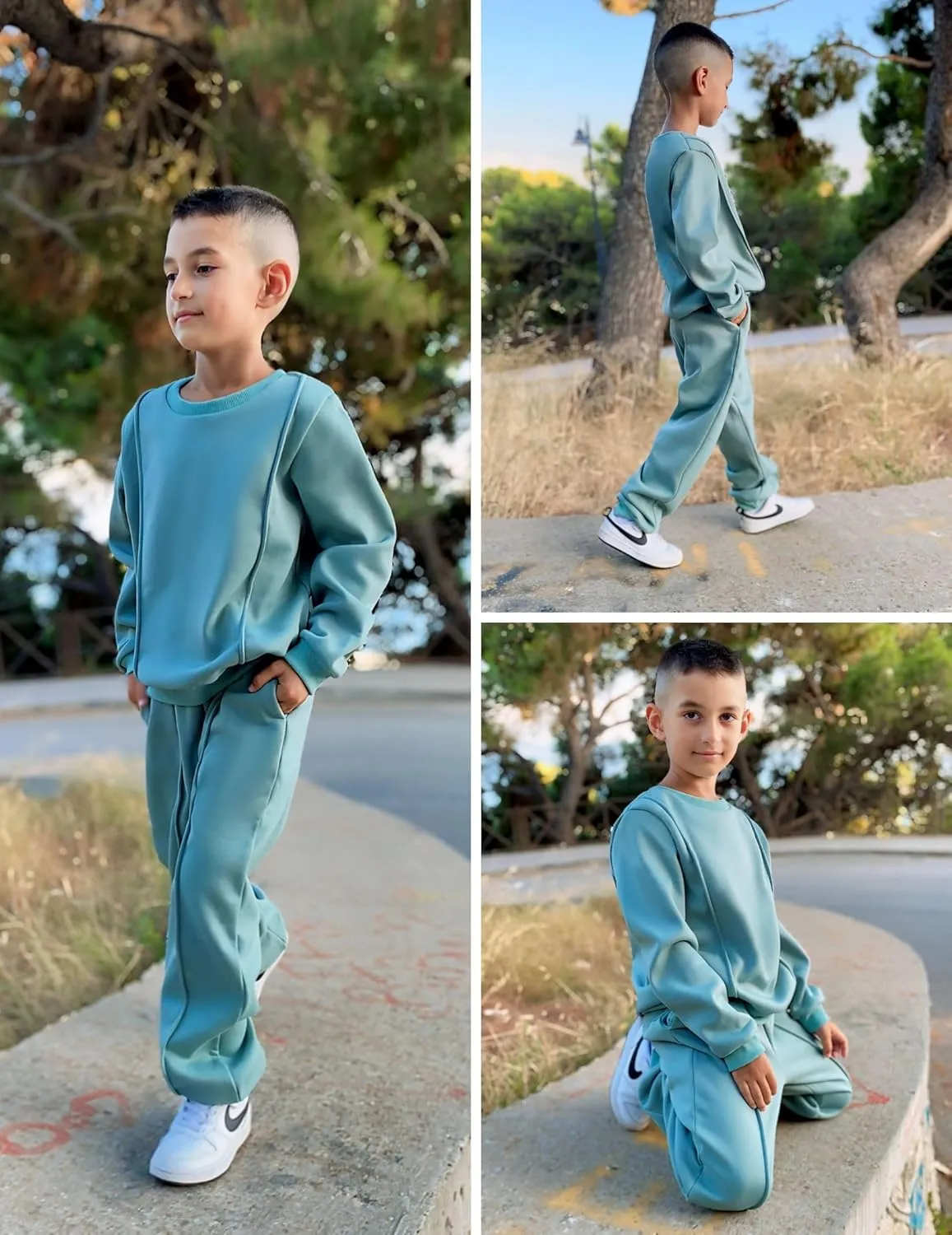 Arshiner Boys Round Neck Long Sleeve Sweatshirt and Pants Set