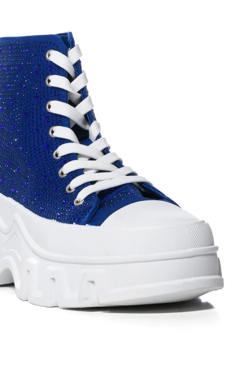 AZALEA WANG LIBBIE EMBELLISHED SNEAKER IN BLUE