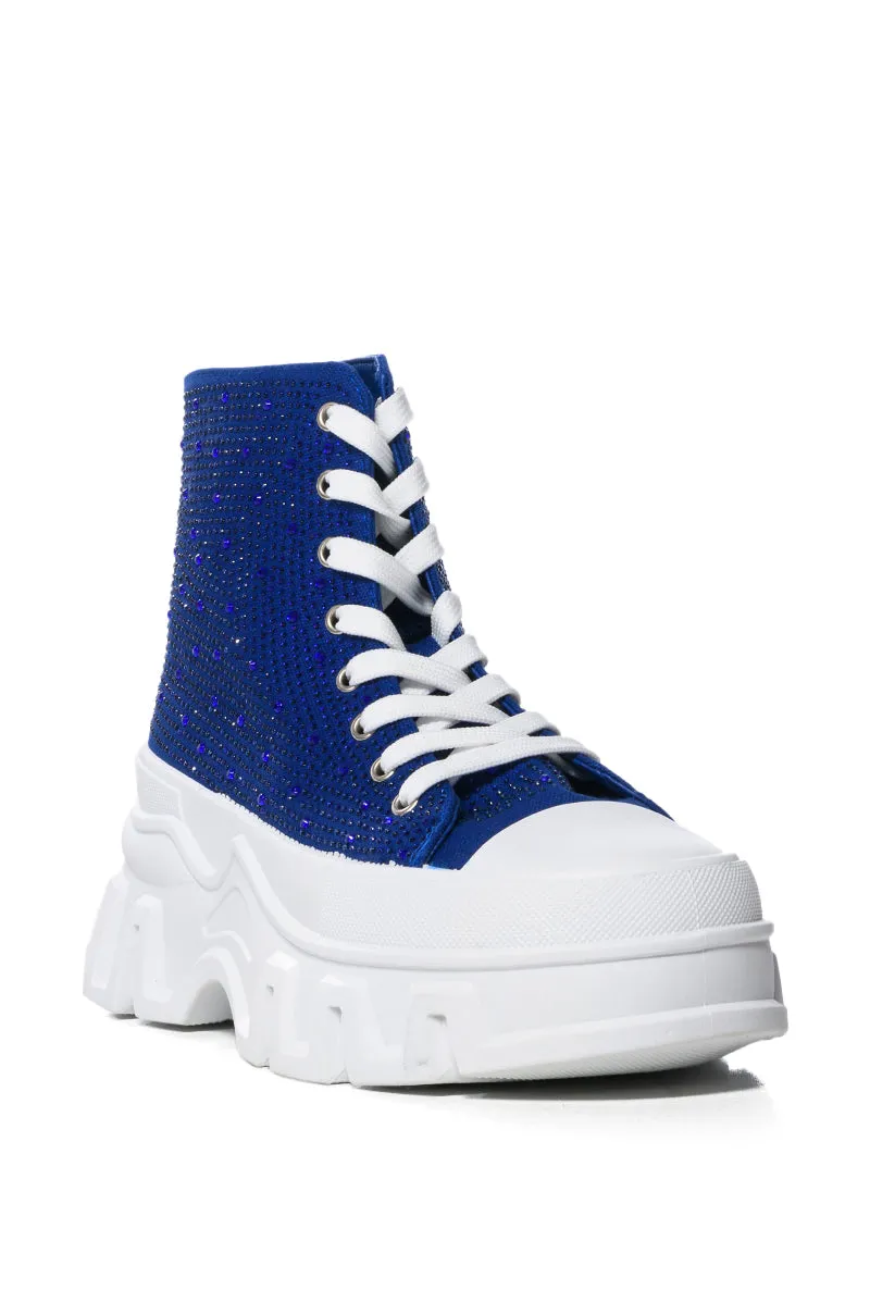 AZALEA WANG LIBBIE EMBELLISHED SNEAKER IN BLUE