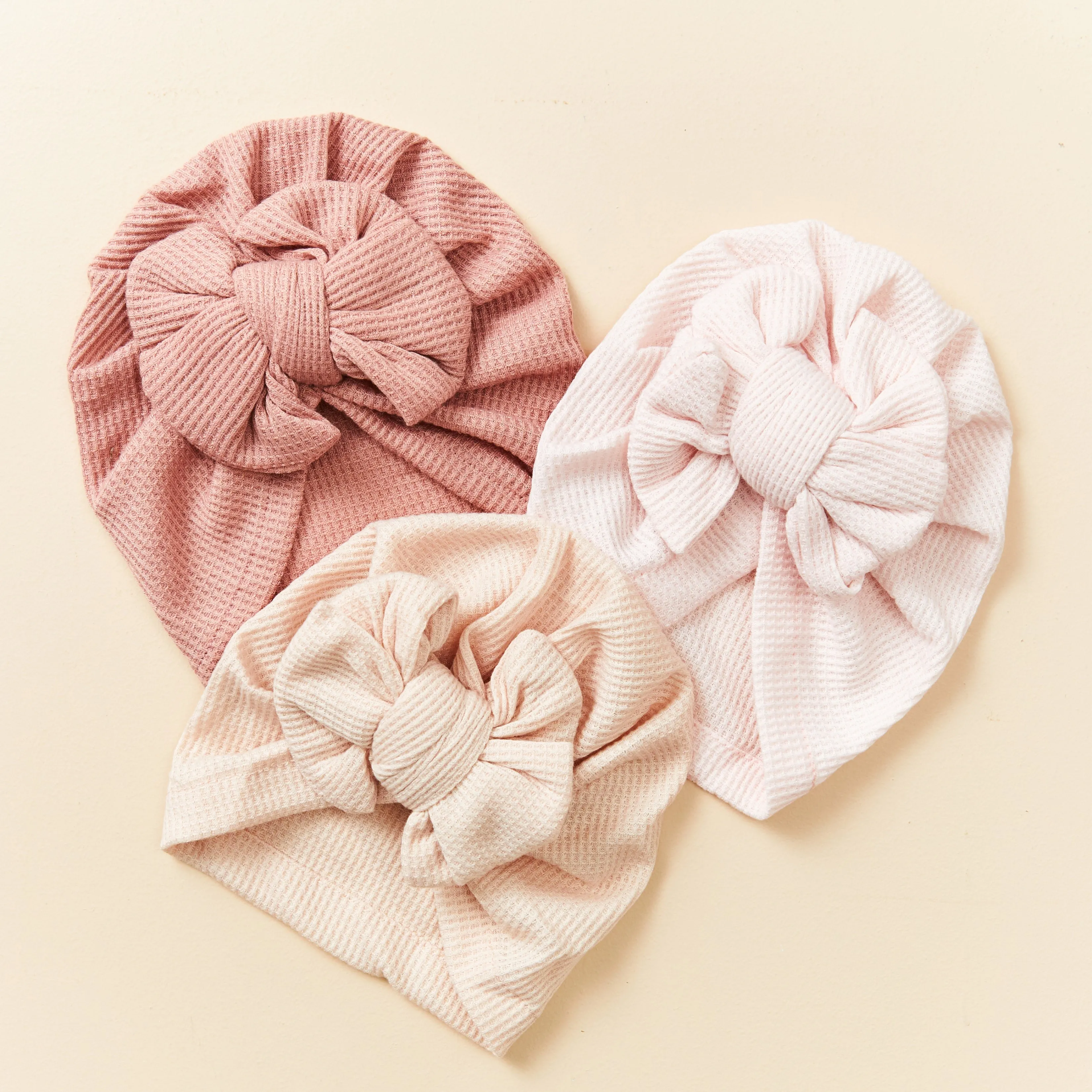 Baby Girl Waffle Bow Turban in Ivory