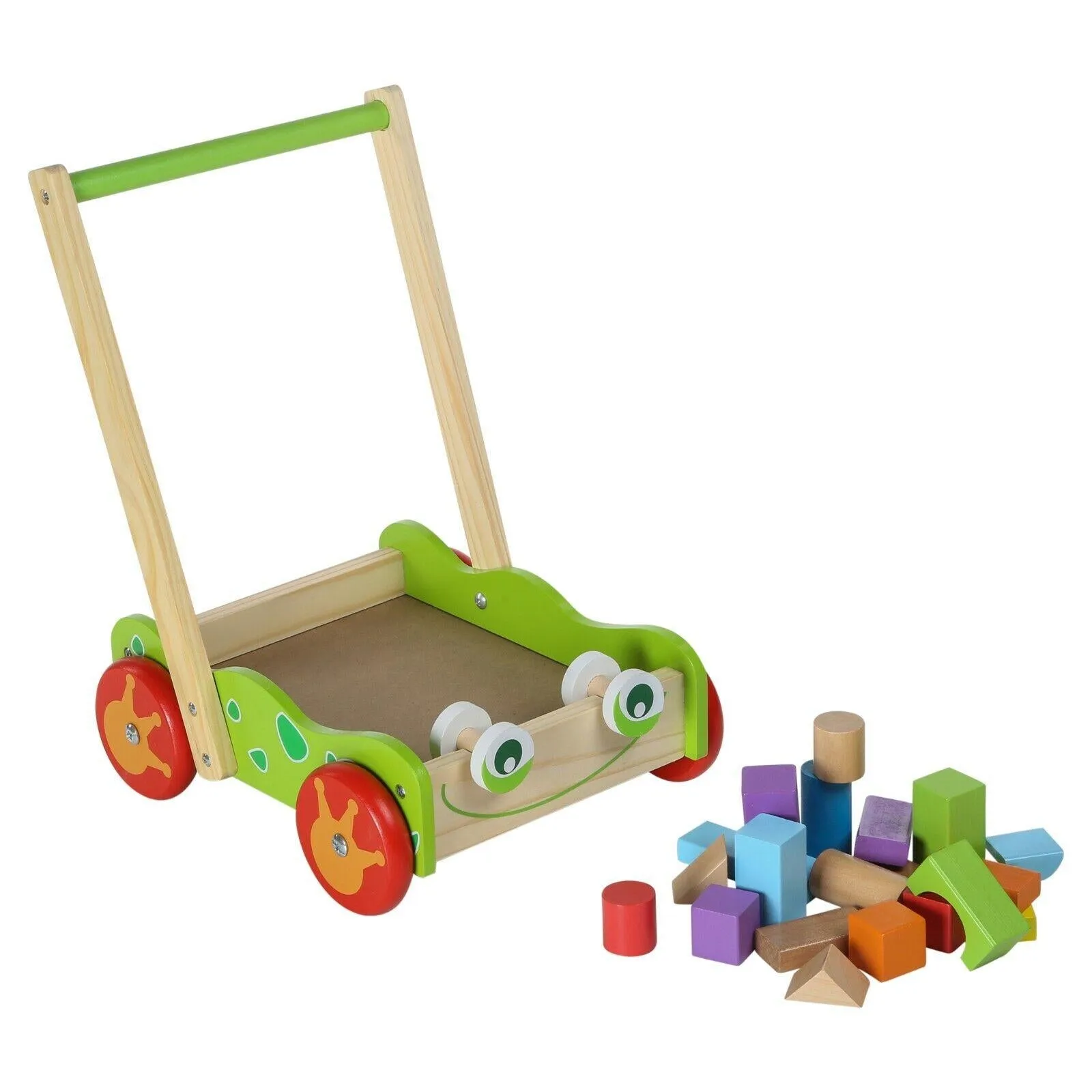 Baby Wooden Walker and Building Bricks Set