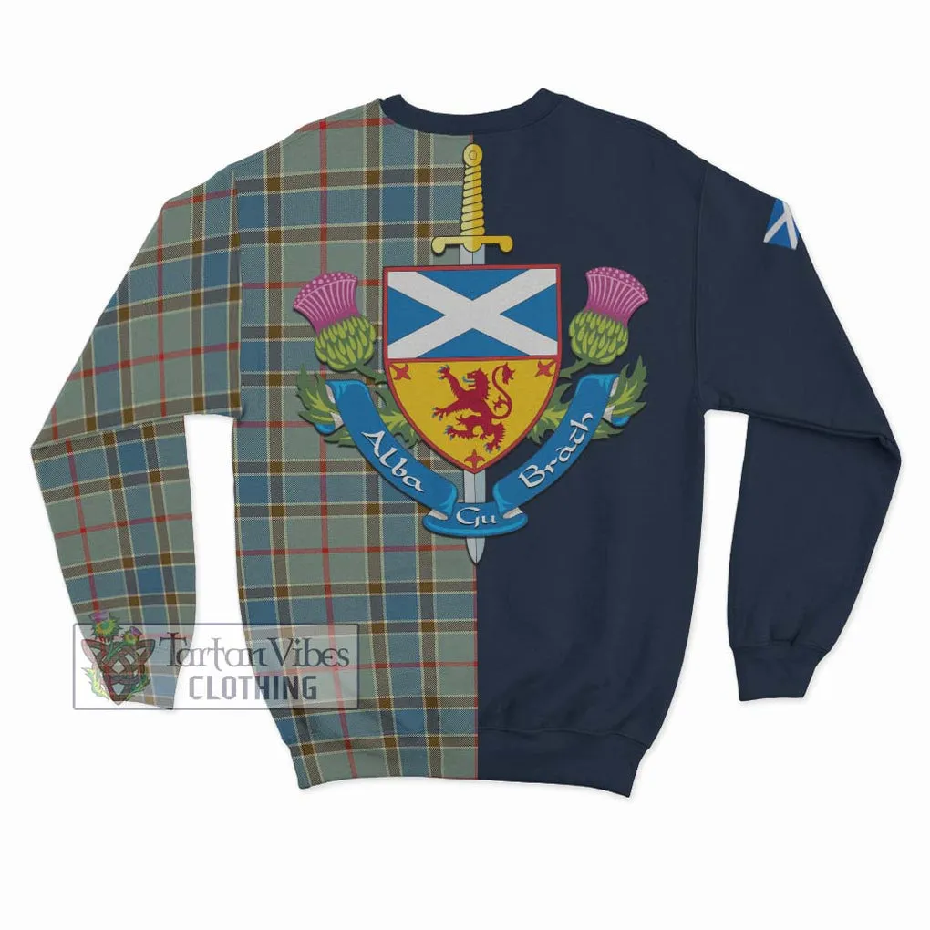 Balfour Blue Tartan Sweatshirt Alba with Scottish Lion Royal Arm Half Style