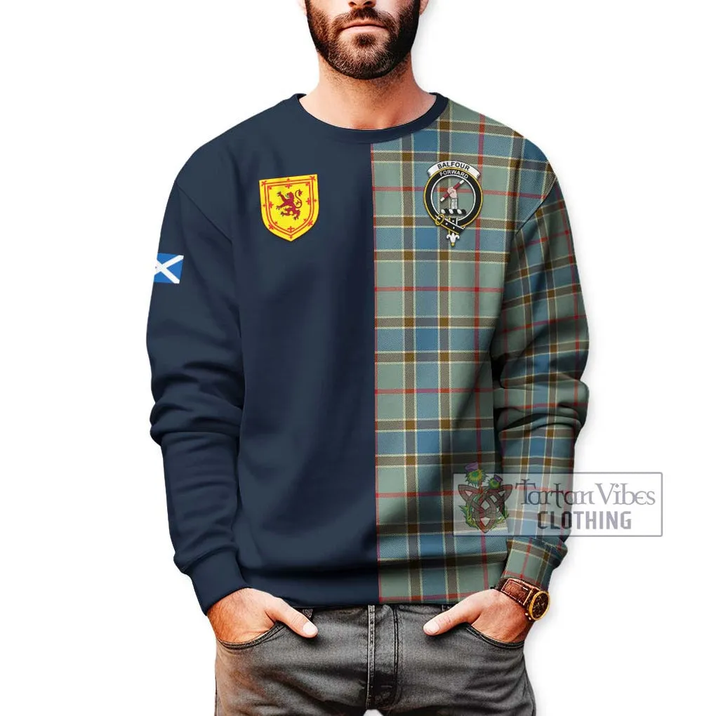 Balfour Blue Tartan Sweatshirt Alba with Scottish Lion Royal Arm Half Style