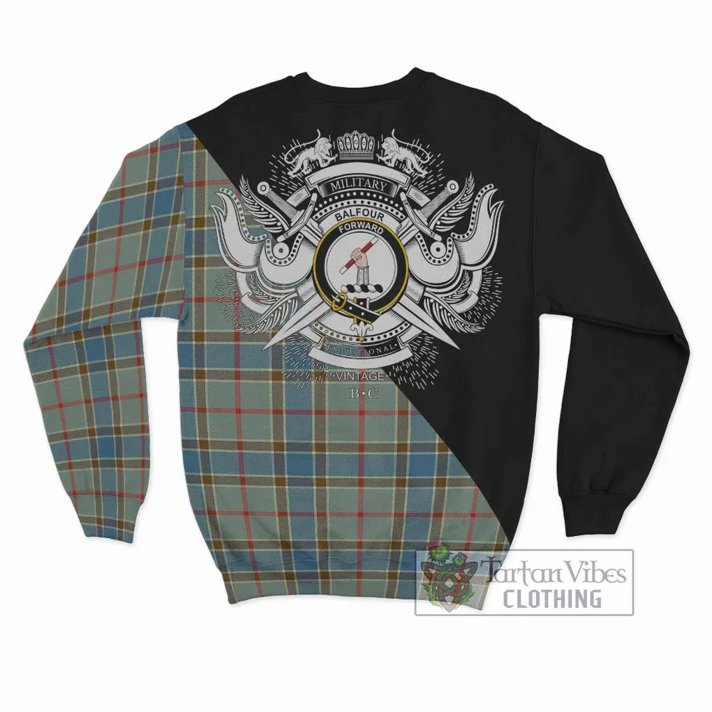 Balfour Blue Tartan Sweatshirt with Family Crest and Military Logo Style