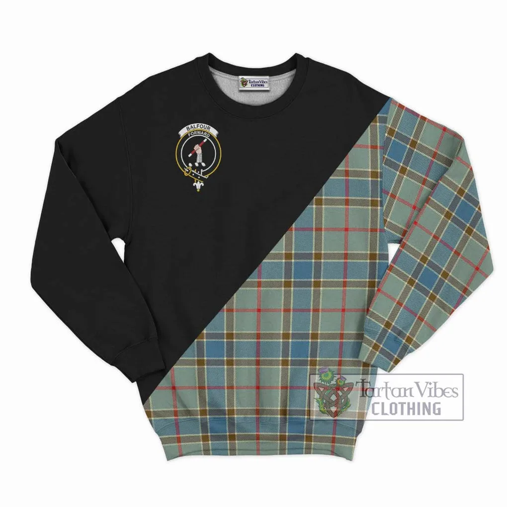 Balfour Blue Tartan Sweatshirt with Family Crest and Military Logo Style