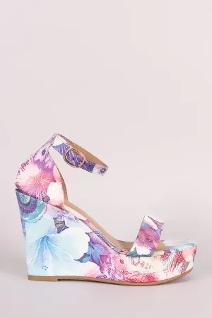 Bamboo Abstract Print Ankle Strap Platform Wedge