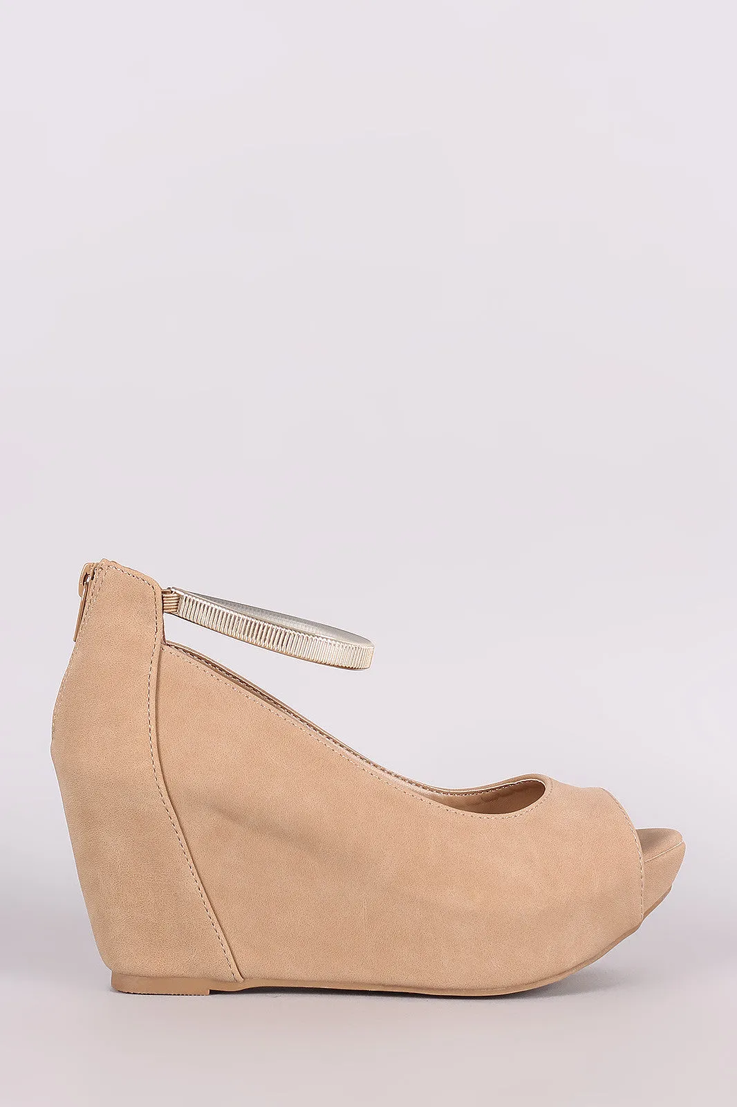 Bamboo Nubuck Peep Toe Wedge Pump