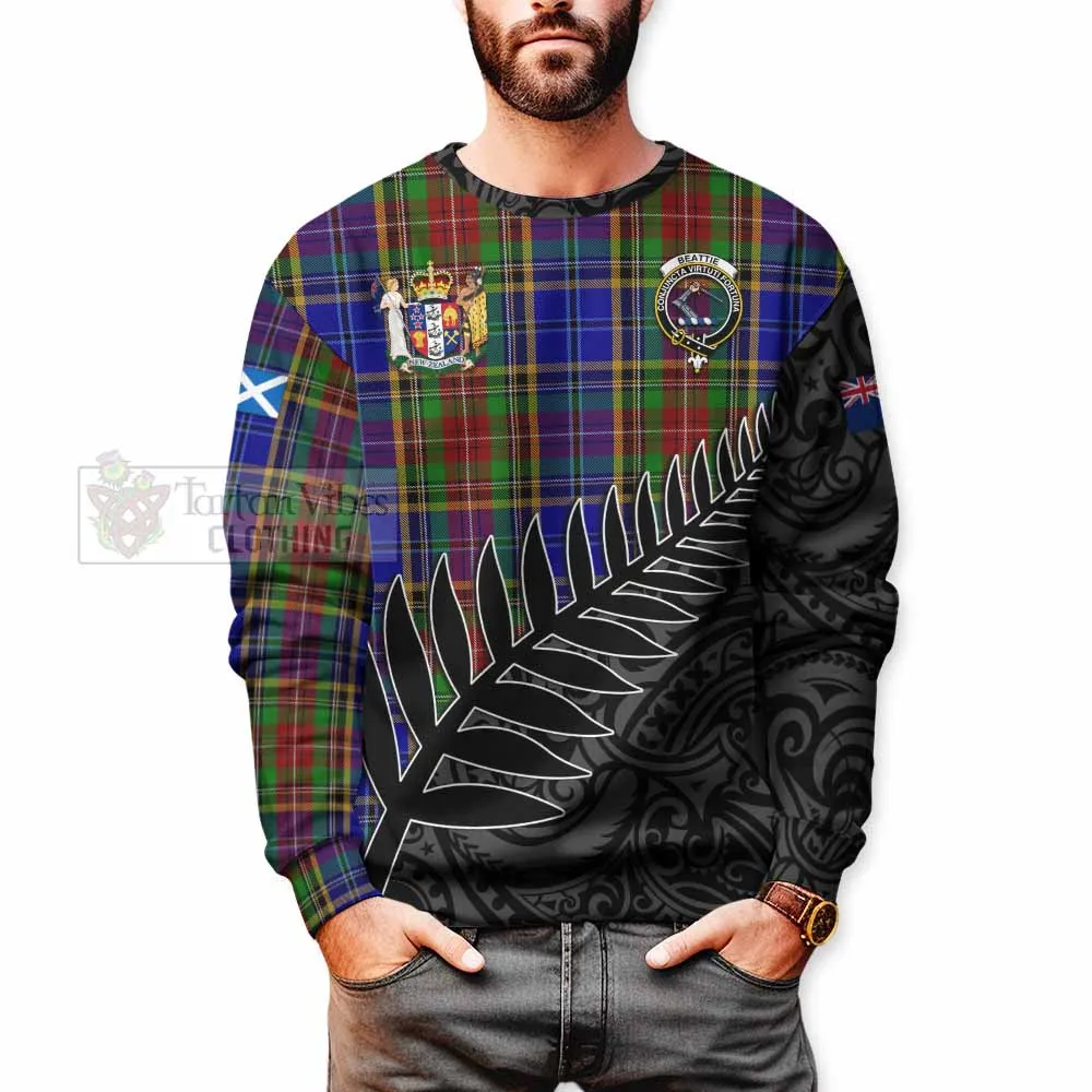 Beattie (Beatty) Crest Tartan Sweatshirt with New Zealand Silver Fern Half Style