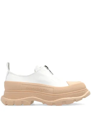 Beige and White Cotton Leather Sneakers