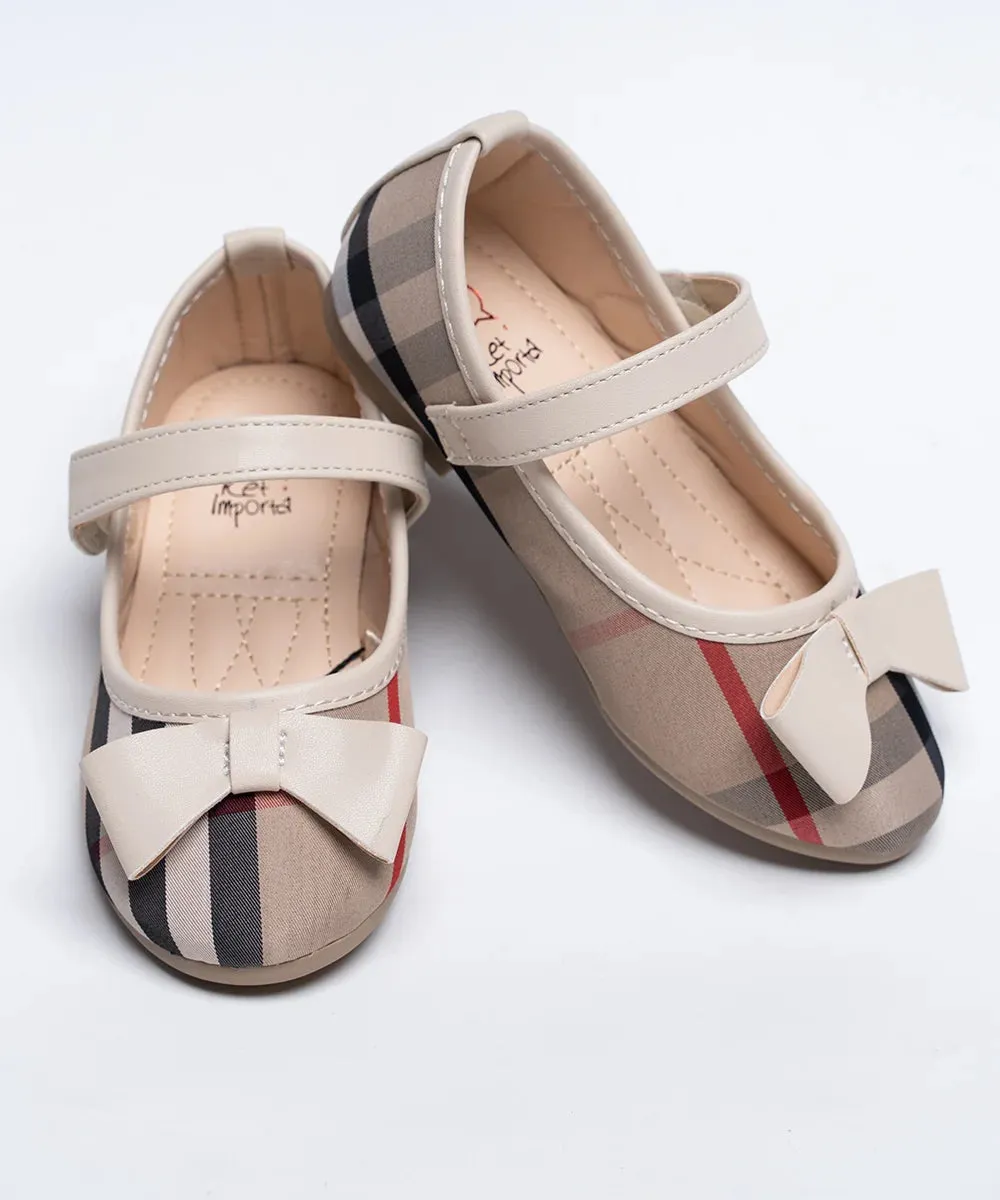 Beige Colored Self-Checked Sandals for Girls