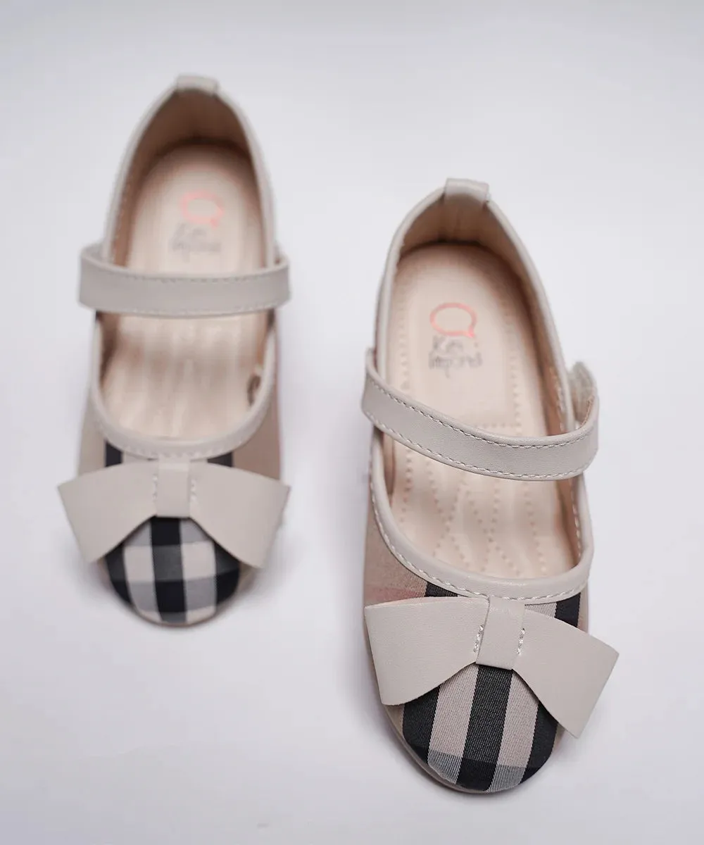 Beige Colored Self-Checked Sandals for Girls