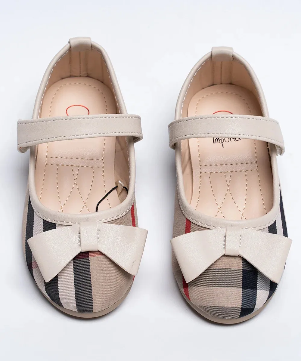 Beige Colored Self-Checked Sandals for Girls