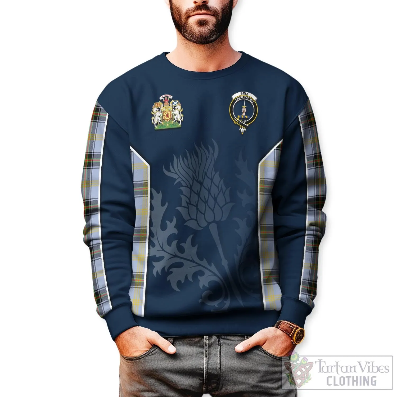 Bell Tartan Sweatshirt with Family Crest and Scottish Thistle Vibes Sport Style