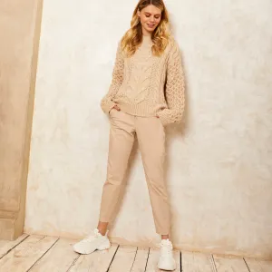 Bella Cable High Neck Jumper - Biscuit