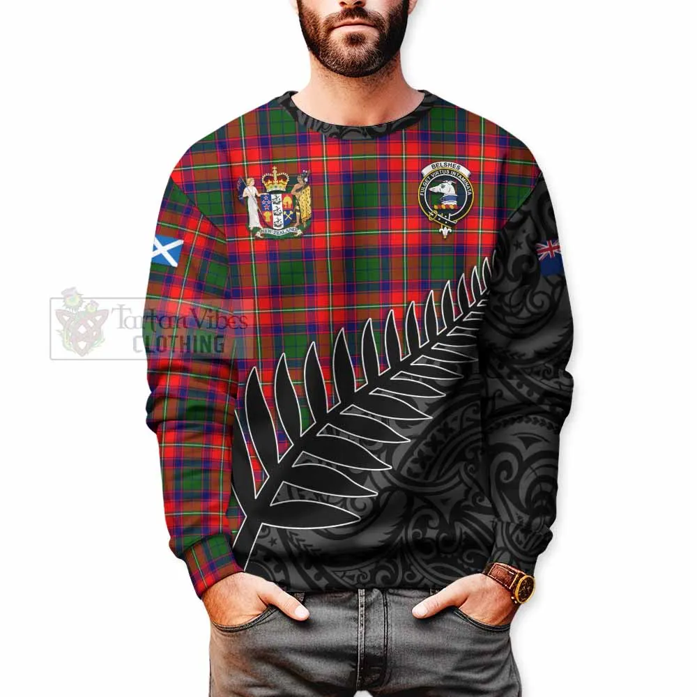 Belshes (Belsches) Crest Tartan Sweatshirt with New Zealand Silver Fern Half Style