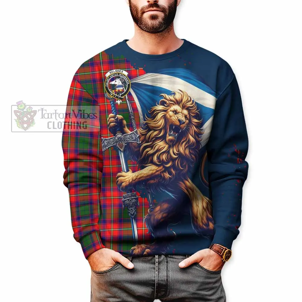 Belshes (Belsches) Tartan Family Crest Sweatshirt with Scottish Majestic Lion