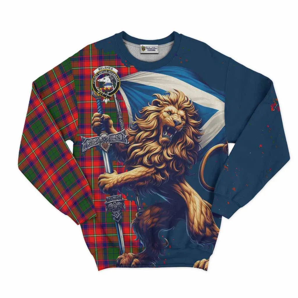 Belshes (Belsches) Tartan Family Crest Sweatshirt with Scottish Majestic Lion