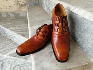 Bespoke Tan Leather Lace Up Shoes for Men's