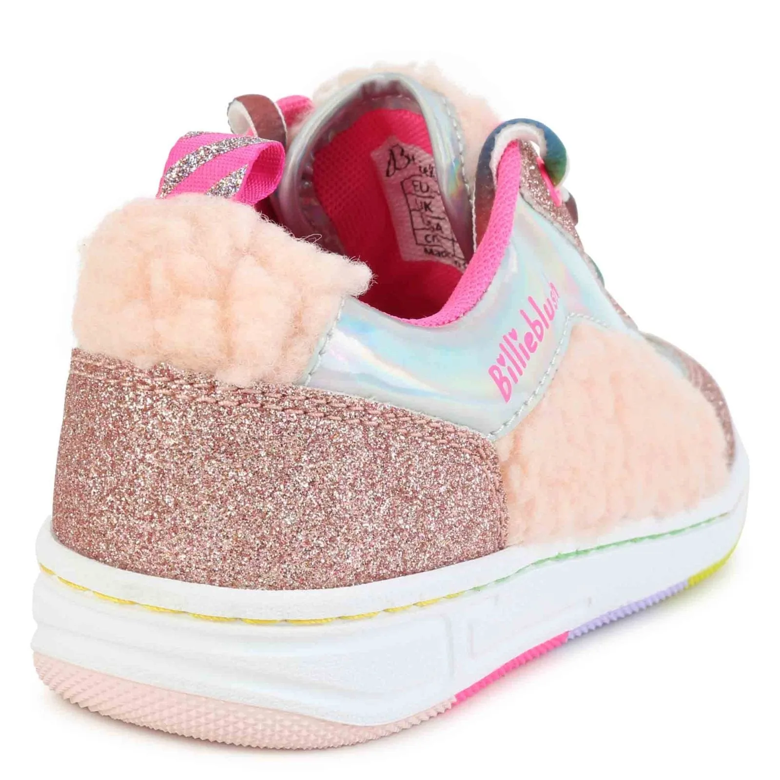 Billieblush Girls Iridescent Glitter & Faux Fur Sneakers