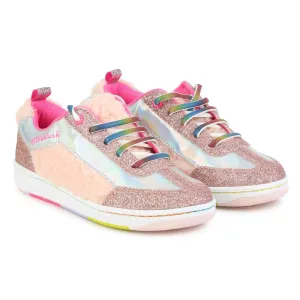 Billieblush Girls Iridescent Glitter & Faux Fur Sneakers