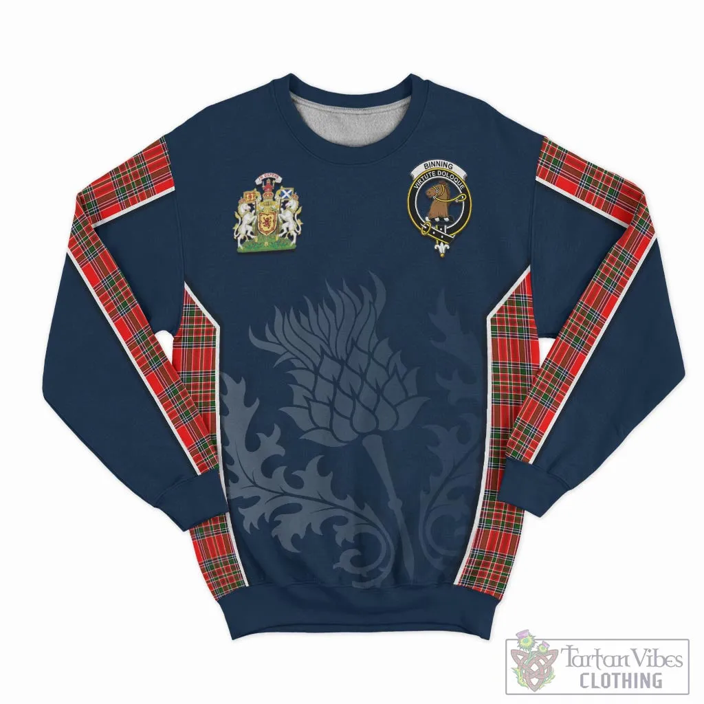 Binning Tartan Sweatshirt with Family Crest and Scottish Thistle Vibes Sport Style