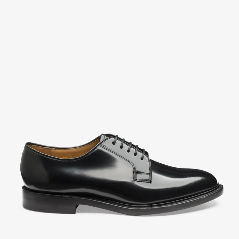 Black 771 Polished Leather Plain Tie Derby Shoes