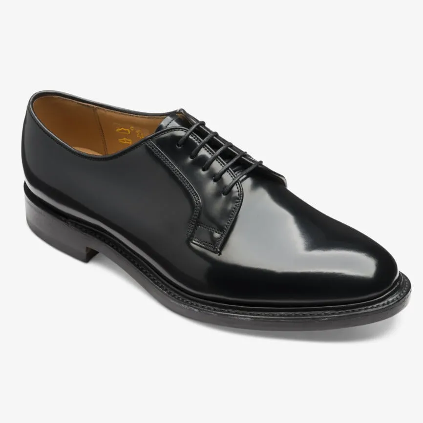 Black 771 Polished Leather Plain Tie Derby Shoes