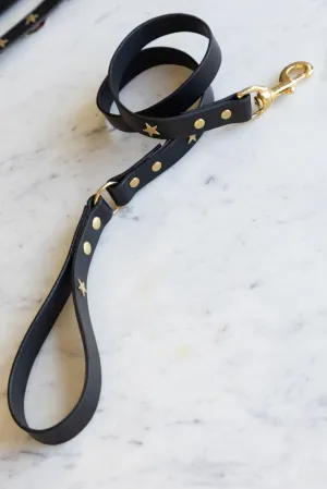 Black Leather Dog Lead With Stars